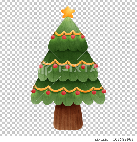 Isolated cute and decorated Christmas pine tree with star on top in transparent background Isolated cute and decorated Christmas pine tree with star on top in transparent background 105588963