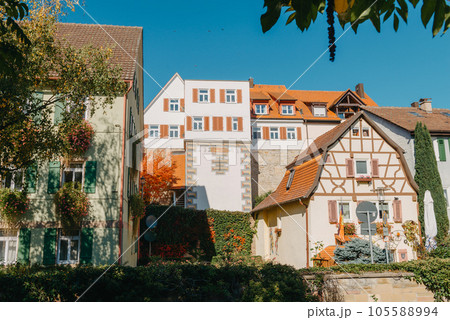 Old national German town house in Bietigheim-Bissingen, Baden-Wuerttemberg, Germany, Europe. Old Town is full of colorful and well preserved buildings. Old national German town house in Bietigheim-Bissingen, Baden-Wuerttemberg, Germany, Europe. Old Town is full of colorful and well preserved buildings. 105588994