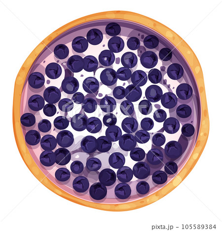 Homemde pie, tart top view whole with yogurt or cream an blueberry round bakery, dessert top view in cartoon style isolated on white background. Homemde pie, tart top view whole with yogurt or cream an blueberry round bakery, dessert top view in cartoon style isolated on white background. 105589384