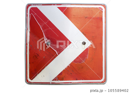 'Right Arrow Direction Traffic' roadsign isolated on white. 105589402