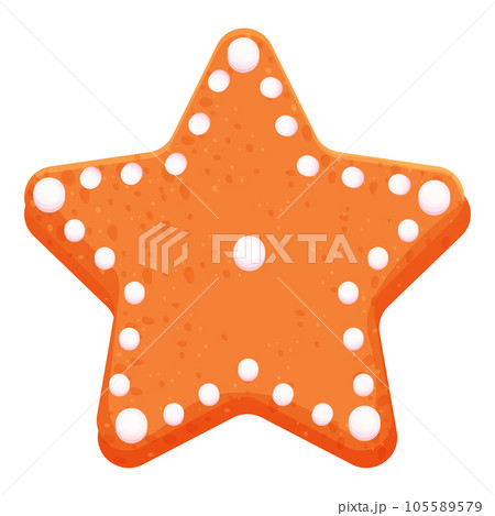Gingerbread star with glaze, icing decoration top view in cartoon style isolated on white. Christmas, winter holiday cookie, sweet traditional dessert. Gingerbread star with glaze, icing decoration top view in cartoon style isolated on white. Christmas, winter holiday cookie, sweet traditional dessert. 105589579