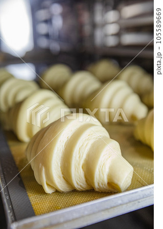 Oven-ready proofed croissant dough Oven-ready proofed croissant dough 105589669