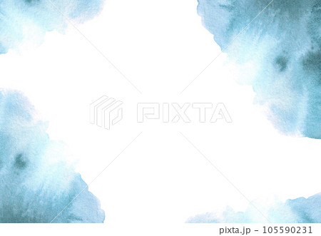Hand drawn watercolor blue background frame boarder isolated on white. Can be used for post cards, scrapbook, banner and other printed products. 105590231