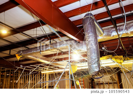 Ceiling works are carried out within construction complex during reconstruction of interior buildings. Ceiling works are carried out within construction complex during reconstruction of interior buildings. 105590543