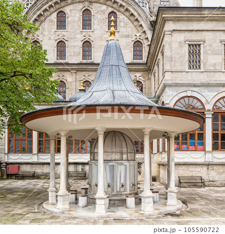 Courtyard of Nusretiye imperial Ottoman Mosque, with ablution fountain, Tophane, Istanbul, Turkey 105590722