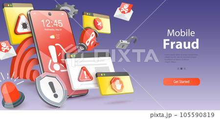3D Vector Conceptual Illustration of Mobile Fraud 105590819