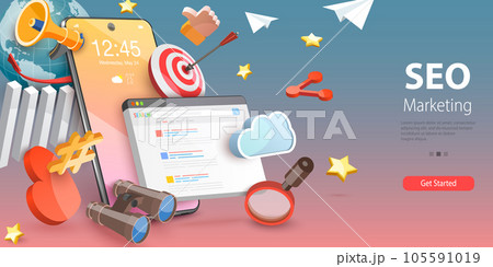 3D Vector Conceptual Illustration of SEO Marketing Strategy 105591019