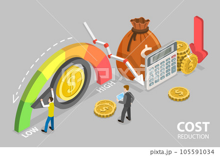 3D Isometric Flat Vector Conceptual Illustration of Cost Reduction 3D Isometric Flat Vector Conceptual Illustration of Cost Reduction 105591034