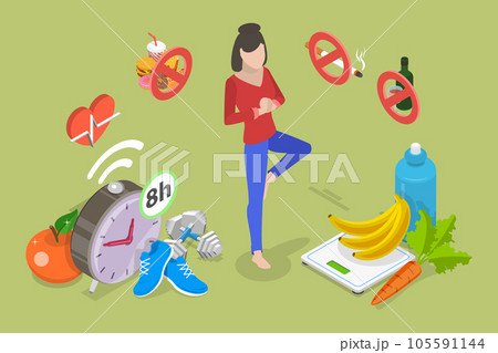 3D Isometric Flat Vector Conceptual Illustration of Healthy Lifestyle 3D Isometric Flat Vector Conceptual Illustration of Healthy Lifestyle 105591144