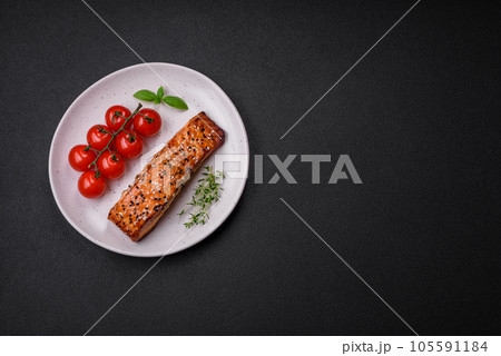 Delicious fresh grilled red fish with salt, spices and herbs 105591184