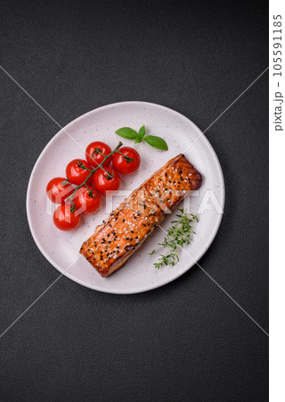Delicious fresh grilled red fish with salt, spices and herbs 105591185