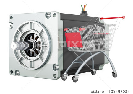 Stepper motor with shopping cart, 3D rendering 105592085