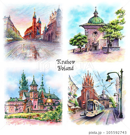 Watercolor sketches of Krakow, Poland Watercolor sketches of Krakow, Poland 105592743