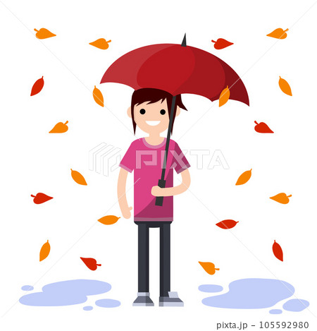 Young woman standing in the rain 105592980