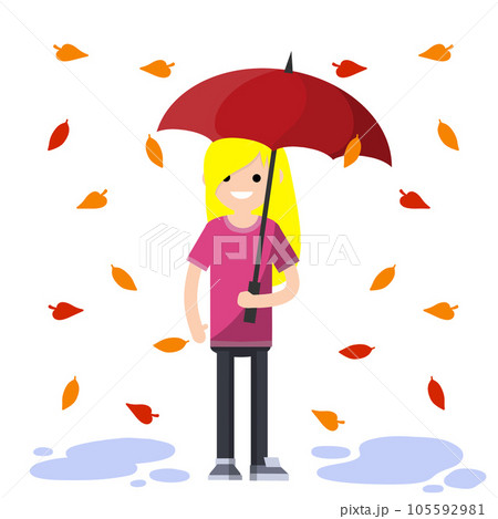 Young woman standing in the rain with umbrella. 105592981