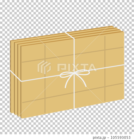 用繩子綁住紙板。資源浪費。回收圖標。 105593053