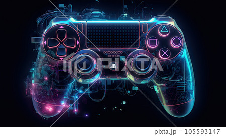 Glowing neon light gamepad - generative AI, AI generated 105593147