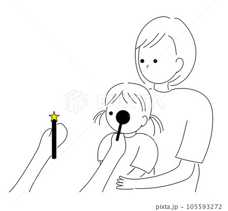 眼科で斜視検査をする医療従事者、看護師、視能訓練士の線画 眼科で斜視検査をする医療従事者、看護師、視能訓練士の線画 105593272