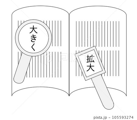 眼科のロービジョン外来で使わらる拡大鏡・ルーペの線画 眼科のロービジョン外来で使わらる拡大鏡・ルーペの線画 105593274