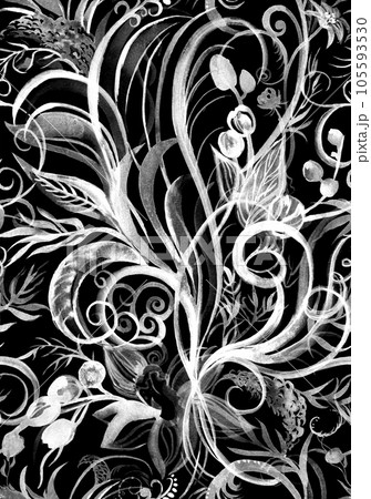 Botanical illustration with blooming red flower Botanical illustration with blooming red flower 105593530