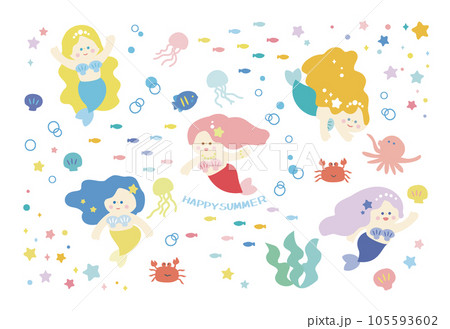 人魚姫と海の中のポストカード素材 105593602