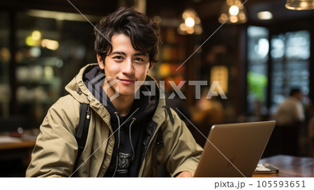 カフェでパソコンを使う男性 105593651