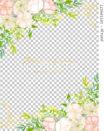 水彩で描いた優しい色合いの花の飾りフレーム背景イラスト 105594077