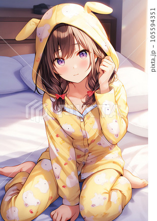 ベッドの上に座る女の子 [AI生成画像] 105594351