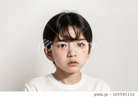 虐待され悲しい顔をした少年 AI generated 105595110