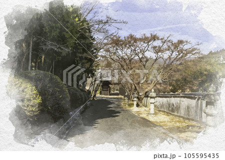 水彩画風 明王院 仁王門 岡山県浅口市 水彩画風 明王院 仁王門 岡山県浅口市 105595435