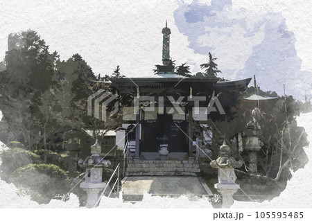 水彩画風　明王院　地蔵堂　岡山県浅口市 105595485