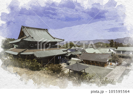 水彩画風　明王院　本堂　岡山県浅口市 105595564