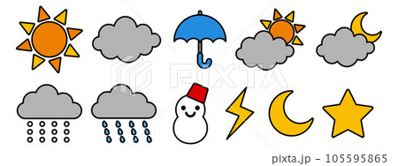 お天気アイコンセット(晴れ,曇り,雨,曇り時々晴れ,降雪,降雨,雪,雷,月,星) お天気アイコンセット(晴れ,曇り,雨,曇り時々晴れ,降雪,降雨,雪,雷,月,星) 105595865