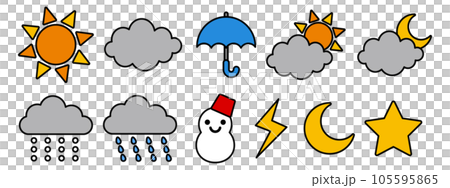 お天気アイコンセット(晴れ,曇り,雨,曇り時々晴れ,降雪,降雨,雪,雷,月,星) お天気アイコンセット(晴れ,曇り,雨,曇り時々晴れ,降雪,降雨,雪,雷,月,星) 105595865