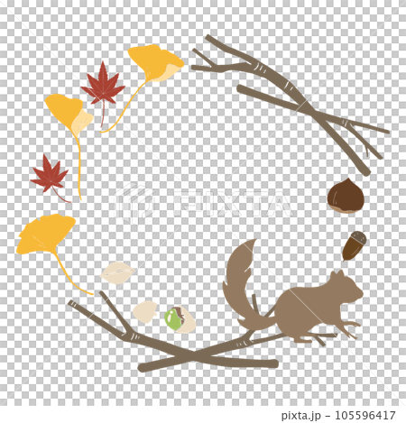 リスと紅葉、木の実の秋らしいフレーム、ベクター素材 リスと紅葉、木の実の秋らしいフレーム、ベクター素材 105596417
