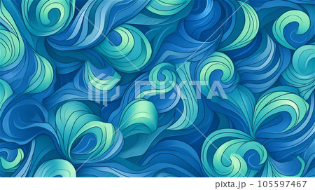 Generative AI, An abstract pattern with swirling lines in shades of blue and green 105597467