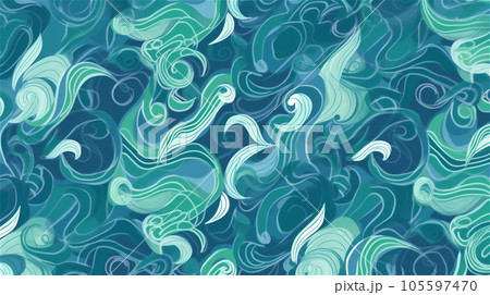 Generative AI, An abstract pattern with swirling lines in shades of blue and green 105597470
