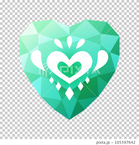 Heart-shaped jewel emerald with a heart mark Heart-shaped jewel emerald with a heart mark 105597642