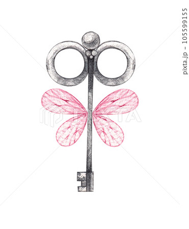 Watercolor hand drawn key with wings Watercolor hand drawn key with wings 105599155