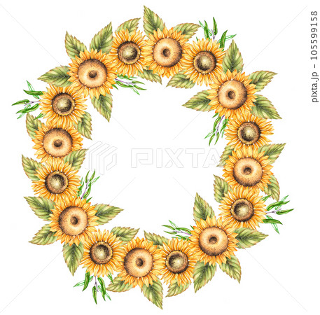 Watercolor hand drawn sunflower wreath Watercolor hand drawn sunflower wreath 105599158