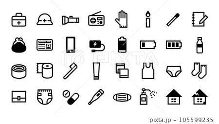 避難用防災グッズのベクターアイコンセット 避難用防災グッズのベクターアイコンセット 105599235