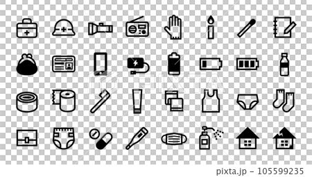 避難用防災グッズのベクターアイコンセット 避難用防災グッズのベクターアイコンセット 105599235