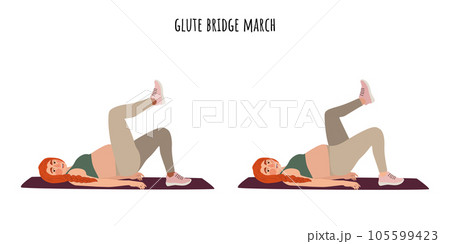 Pregnant woman doing glute bridge march exercise Stock