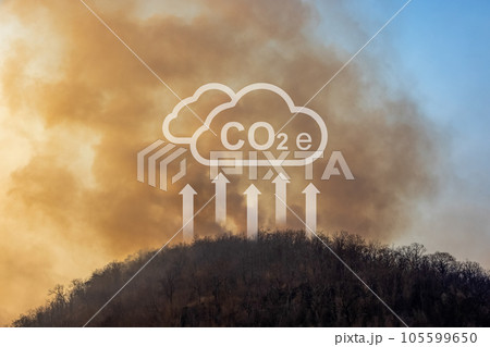 Climate change, Tropical wildfires release carbon dioxide (CO2) emissions that contribute to climate change and global warming. Climate change, Tropical wildfires release carbon dioxide (CO2) emissions that contribute to climate change and global warming. 105599650