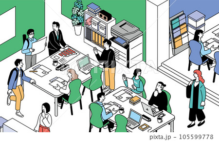 アイソメトリック　オフィスワークをする人々のシンプルなイラスト 105599778