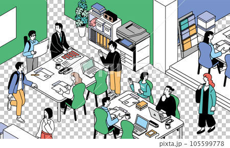 アイソメトリック　オフィスワークをする人々のシンプルなイラスト 105599778
