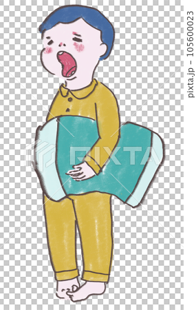 眠いので大あくびをする、枕を持った男の子 105600023