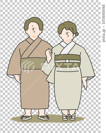 穿著浴衣的年輕男女的插圖 105600098