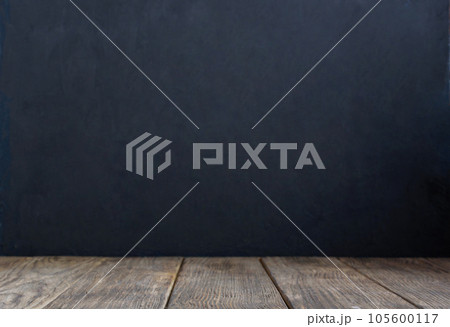 Blank black Chalkboard Background. Empty Wooden table. back to school concept. Copy space Blank black Chalkboard Background. Empty Wooden table. back to school concept. Copy space 105600117