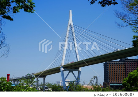 大阪 大阪港 天保山公園から見上げた天保山大橋(夏) 大阪 大阪港 天保山公園から見上げた天保山大橋(夏) 105600687